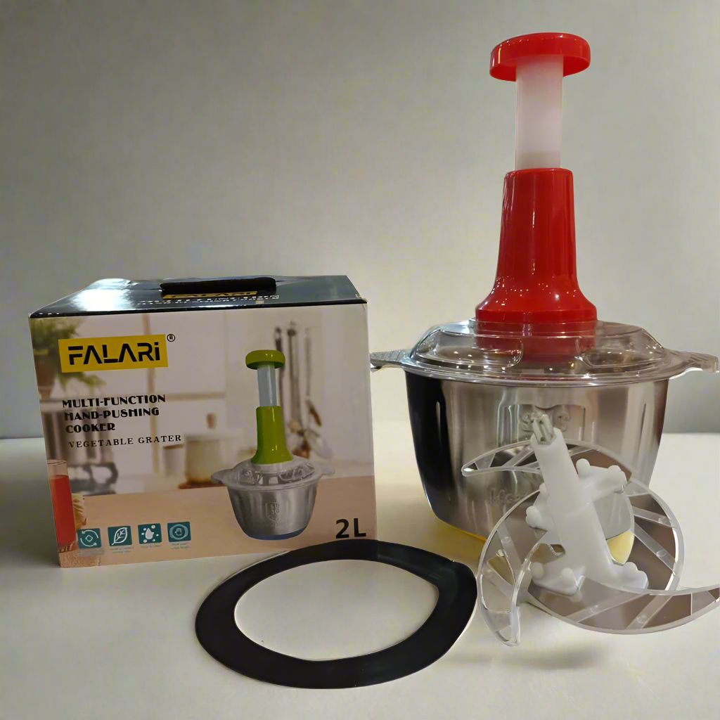 2L Manual Food Chopper | Stainless Steel Bowl & 4 Sharp Blades